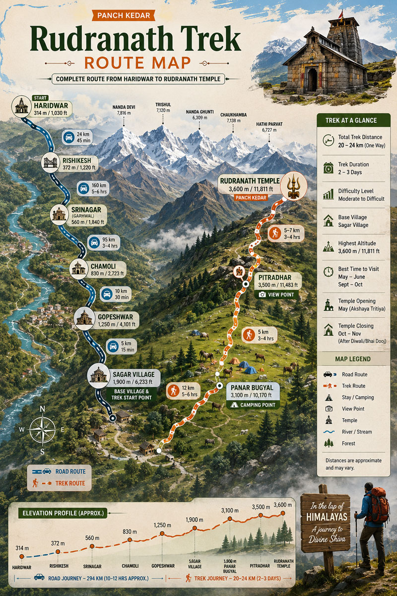 Rudranath Trek Route Map